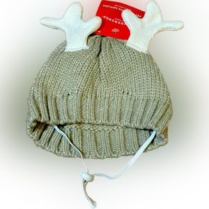 Wondershop PET HAT ANTLERS knit size Small Medium tan cream elastic adjust strap